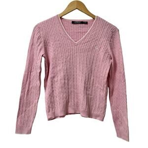 LRL Ralph Lauren Sweater Womens Cable Knit Sweater Size M Pink Preppy Tennis